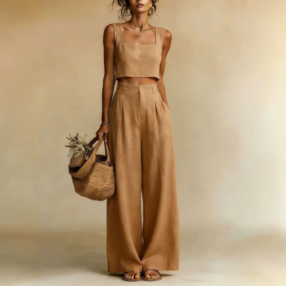 Women’s Flowy Top & Wide-Leg Palazzo Pants Set