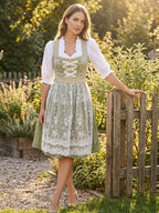 Dirndl Set Damen Oktoberfest Trachtenkleid mit Bluse Schürze 3-teilig