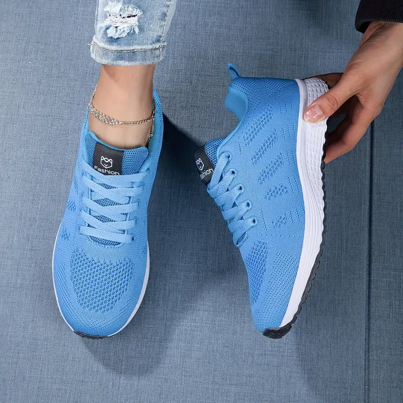 Women's Sport Sneakers with Breathable Knit Upper and Flexible Sole - Sky Blue