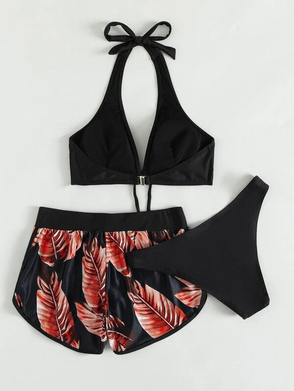 Women's Bikini Set with Matching Shorts and Quick-Dry Fabric for Summer - Orange