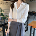 Blusa de oficina de manga larga con cuello en V para mujer