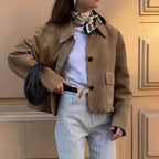 Women’s Suede-Effect Cropped Jacket with Front Pockets