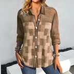 Paige - Casual Plaid Autumn Blouse - Khaki