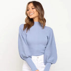 Long-Sleeve Sweater with Puff Shoulder and Timeless Silhouette | Perfect for Cool Autumn Days - Blue