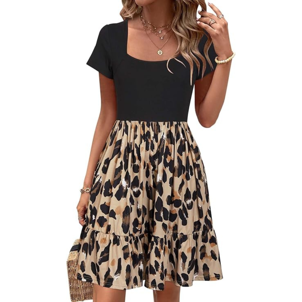 Elegant Square Neck Summer Dress – Lightweight Flattering Fit for Women