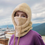 Winter Fleece-Lined Hooded Scarf for Women, Windproof and Ear Protection