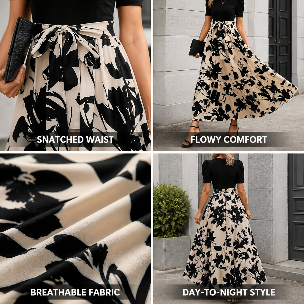 Women's Maxi Dress Floral Pattern High Waist A Line Summer | Lightweight Boho Dress