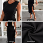Fitted Midi Dress with Front Slit | Elegant Midi Bodycon Party Dress