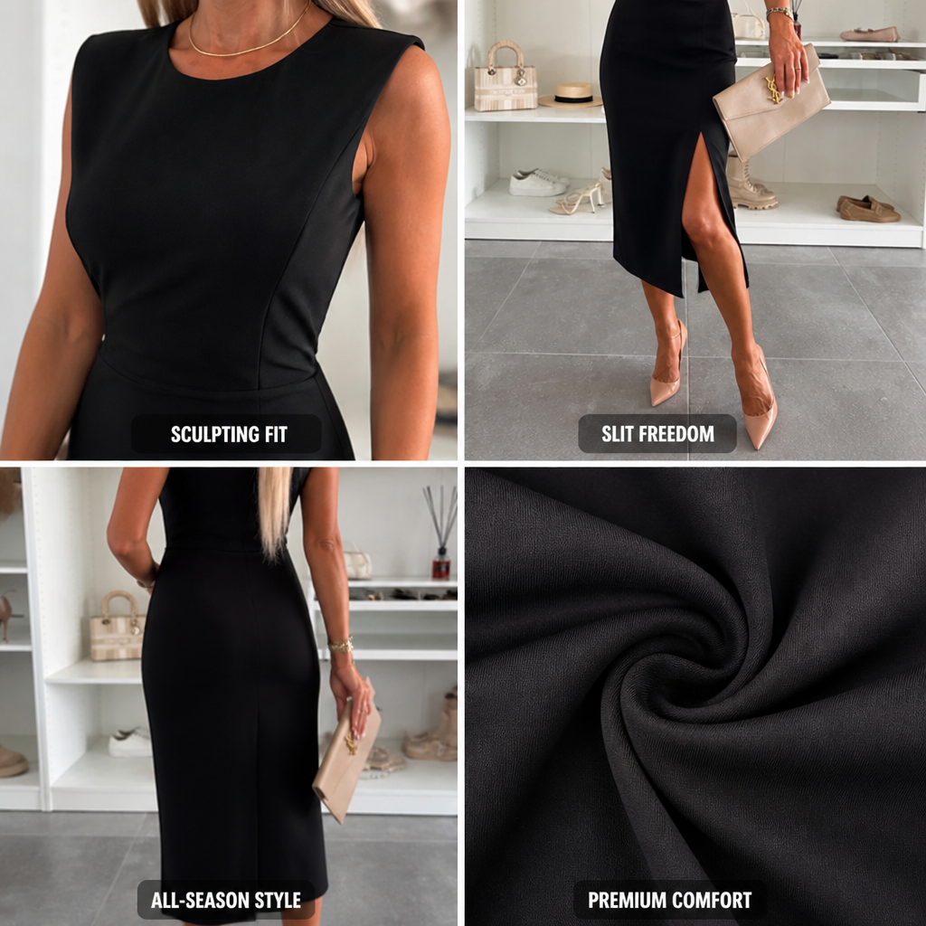 Fitted Midi Dress with Front Slit | Elegant Midi Bodycon Party Dress