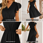 Elegantes Damen Midi-Kleid mit Rüschenärmeln, V-Ausschnitt | Legerer Chic