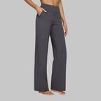 Women's Stretch Pants with High Waist and Side Pockets - Gray