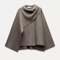 Women's Winter Cape Coat with Asymmetric Design and Draped Fit - Brown