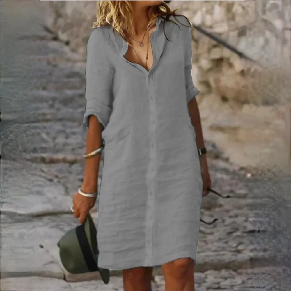 Women's Summer Dress, Sleeveless, with Flowing Silhouette and Feminine Fit - Gray