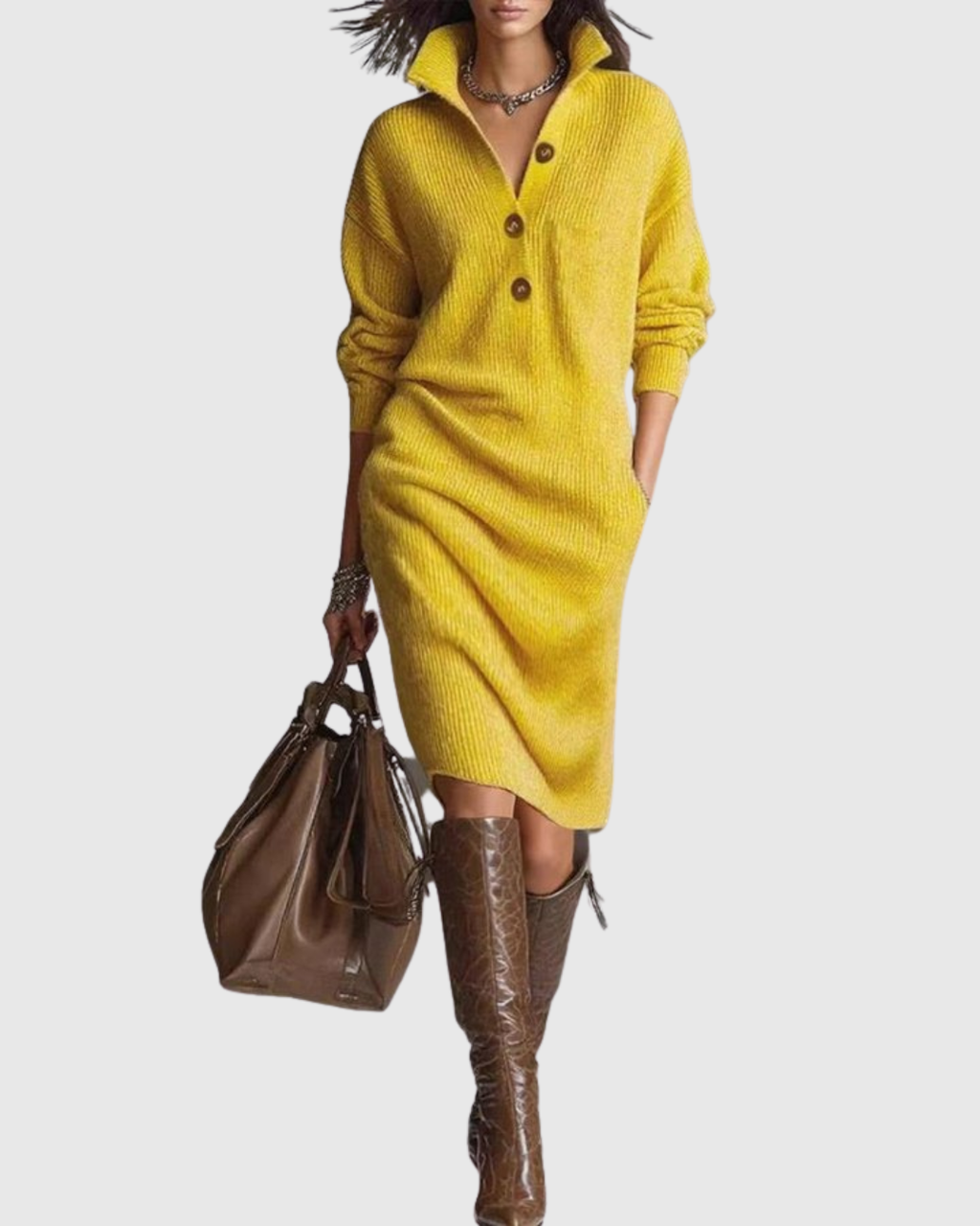 Damen-Strickmidikleid für den Winter