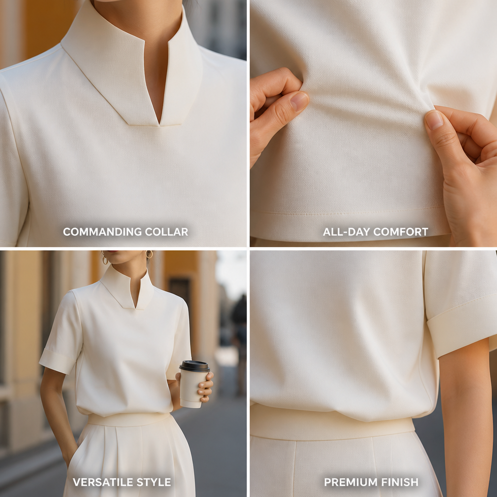 Damen Stehkragen Minimalistische Strukturierte Bluse | Leichte Bluse