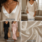Satin-Midikleid mit kuscheliger Pullover-Kombination | Elegantes Outfit
