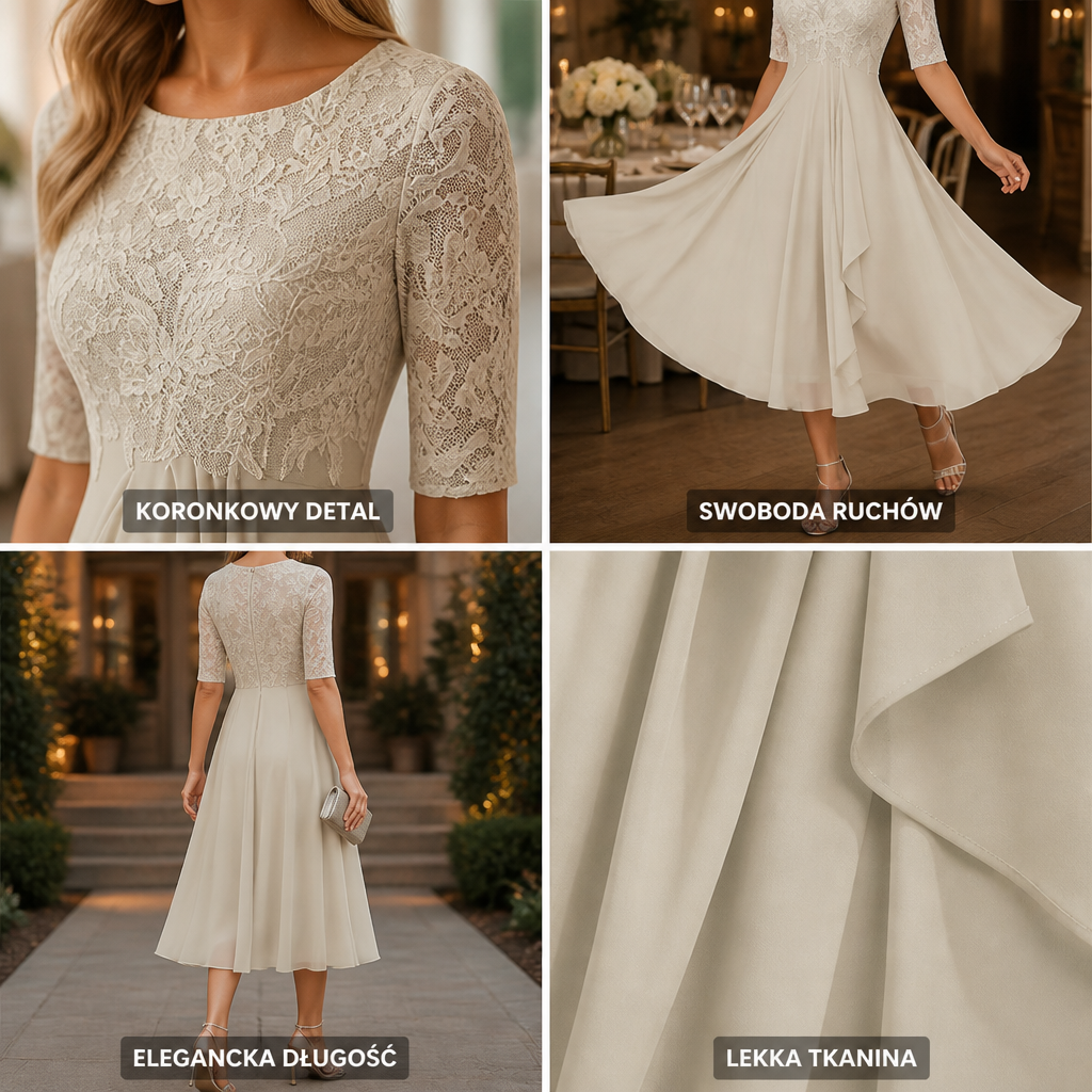 Elegant Women's Lace Midi Dress | Formal Cocktail Party Dress