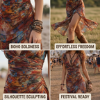 Women's Midi Boho Dress with Slit | Floral Vacation Beach Dress