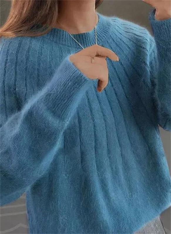 Women's Winter Knit Sweater with Simple Design - Blue