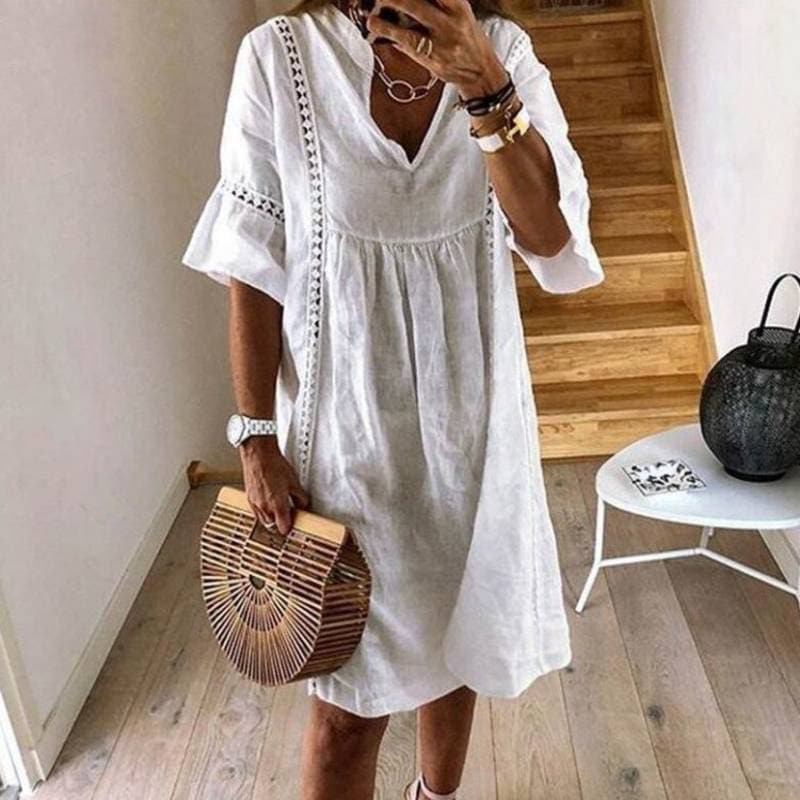 Airy Boho Dress with Lace Details | Perfect for Summer - White