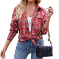 Relaxed-Fit Plaid Shirt with Pockets for Autumn - Red