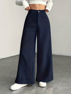 Damen High Waist Cordhose mit weitem Bein, Freizeithose, waschbare Hose