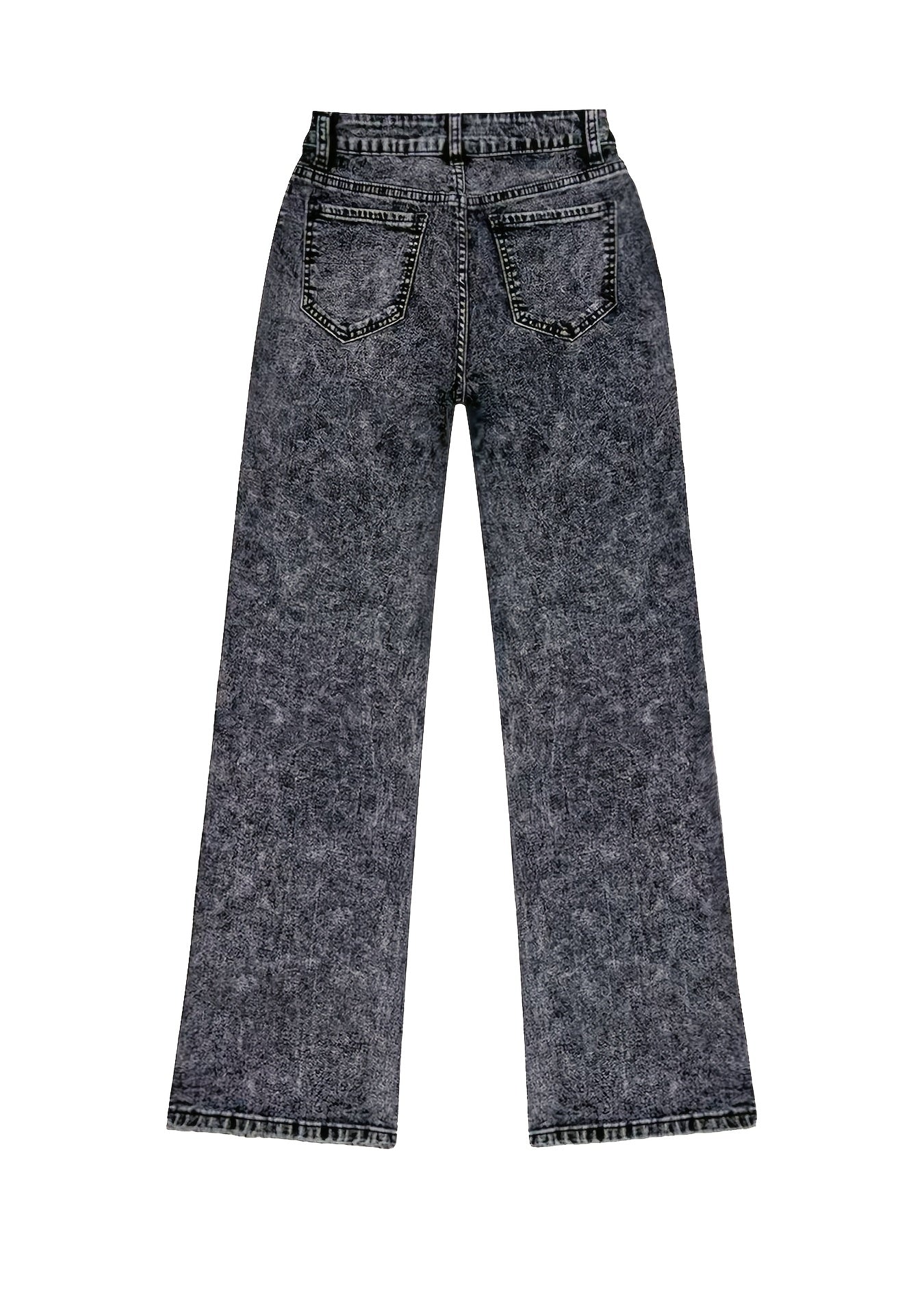 Women'S Stretch Loose Wide Leg Straight Gray Jeans |  Denim Trousers with Pockets