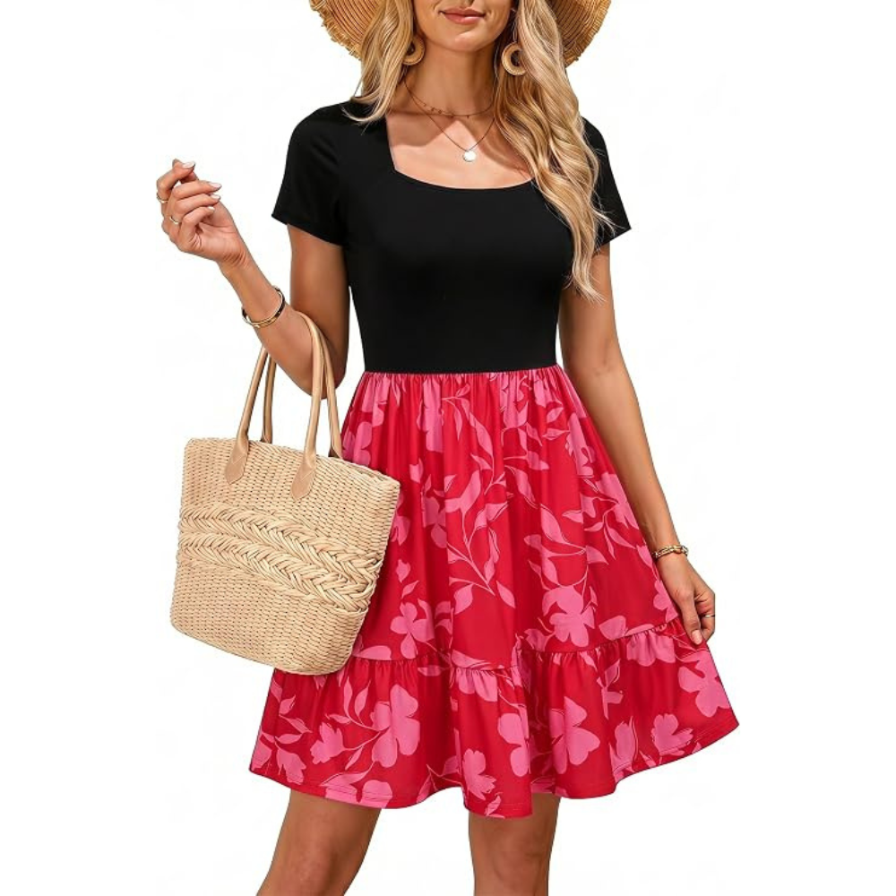 Elegant Square Neck Summer Dress – Lightweight Flattering Fit for Women