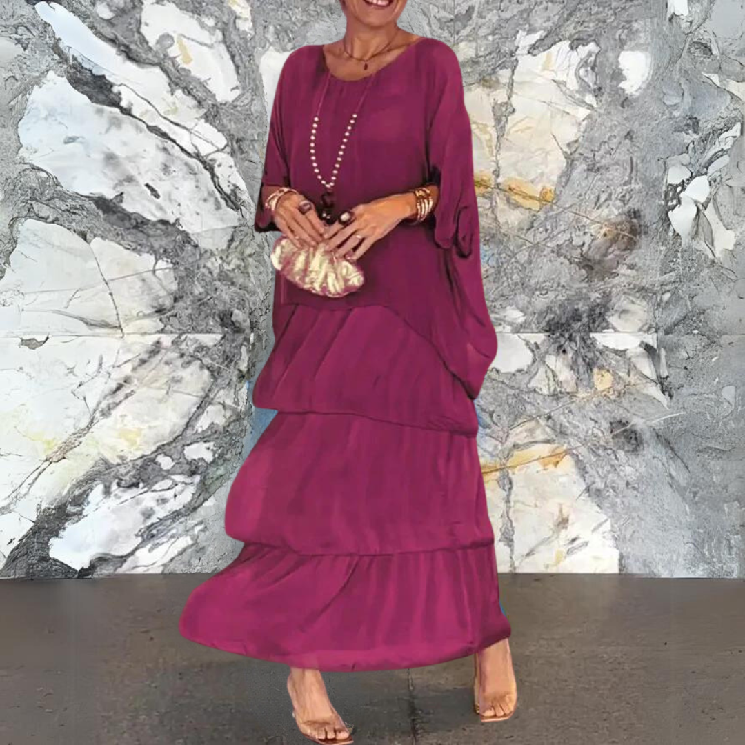 Women's Summer Chiffon Dress, Long and Flowing, Elegant Floor-Length Fit - Bordeaux