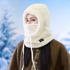 Winter Fleece-Lined Hooded Scarf for Women, Windproof and Ear Protection