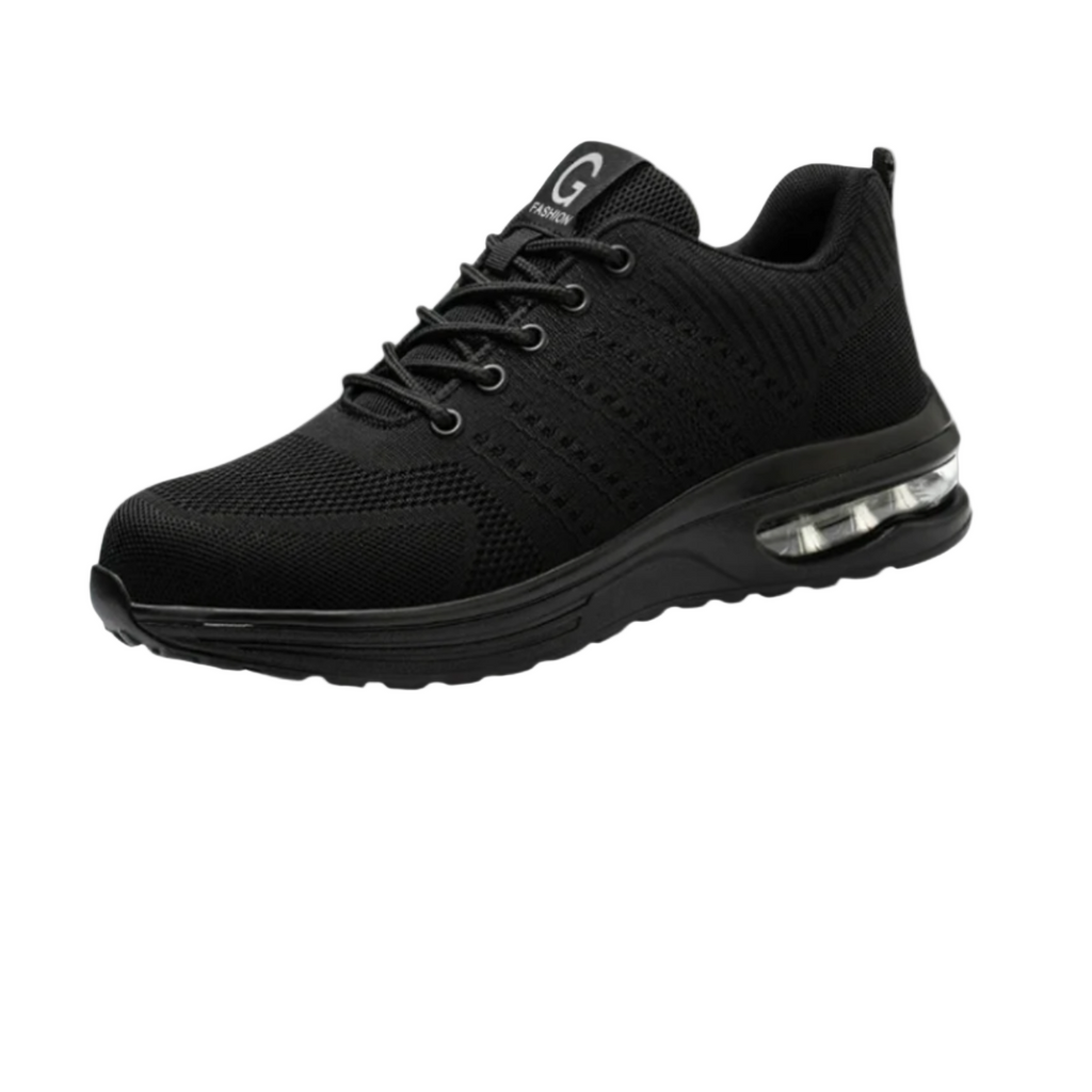 Women's Safety Shoes with Steel Toe Cap and Non-Slip Sole - All Black