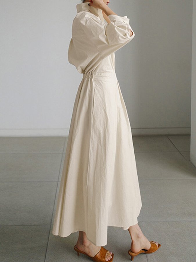 Women's Elegant Collared Belted Shirt Dress