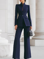 Women's Two-Piece Set, Tailored Blazer and Straight Pants - Navy
