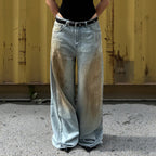 Womens Trendy Vintage Wash Wide Leg Jeans
