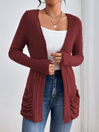 Drop shoulder ribbed cardigan | Soft Knit Open Front Casual Layer