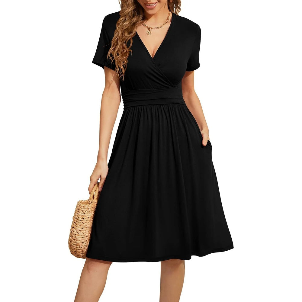 Floral V-Neck Summer Dress - A1 White Dot Red