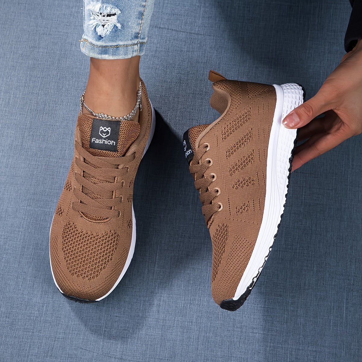 Lightweight Breathable Knit Sneakers with Cushioned Sole | Perfect for Autumn - Khaki