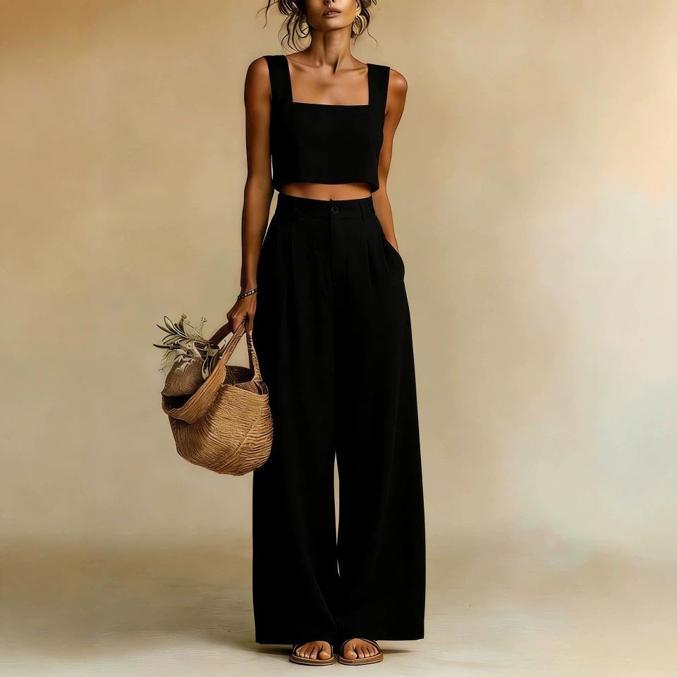 Women’s Flowy Top & Wide-Leg Palazzo Pants Set