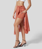 Livan - High-Waisted 2-in-1 Flowing Summer Midi Skirt - Orange