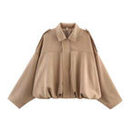 Chaqueta bomber corta y oversize con cremallera para mujer