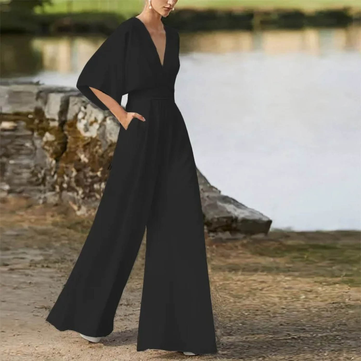 Sleeveless Jumpsuit with Wide Leg & Flowing Fit – Perfect for Spring and Summer - Black