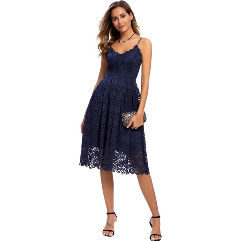 Lace V-Neck A-Line Summer Dress – Lightweight Vintage for Women