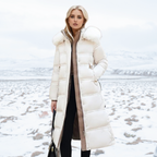 Fatiha - Elegant Long Women's Winter Fur-Trim Coat for the Winter Months - White