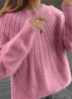Women's Winter Knit Sweater with Simple Design - Pink