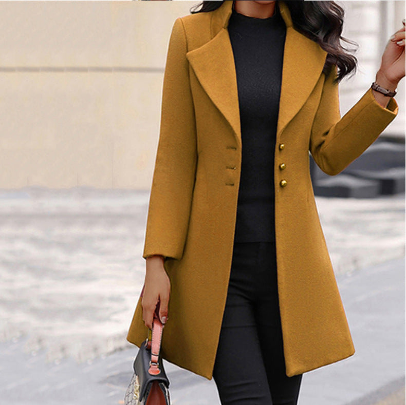 Fitted Women's Winter Coat in Premium Italian Wool with Side Pockets | Perfect for Cold Winter Months - Yellow (Limited Stock)