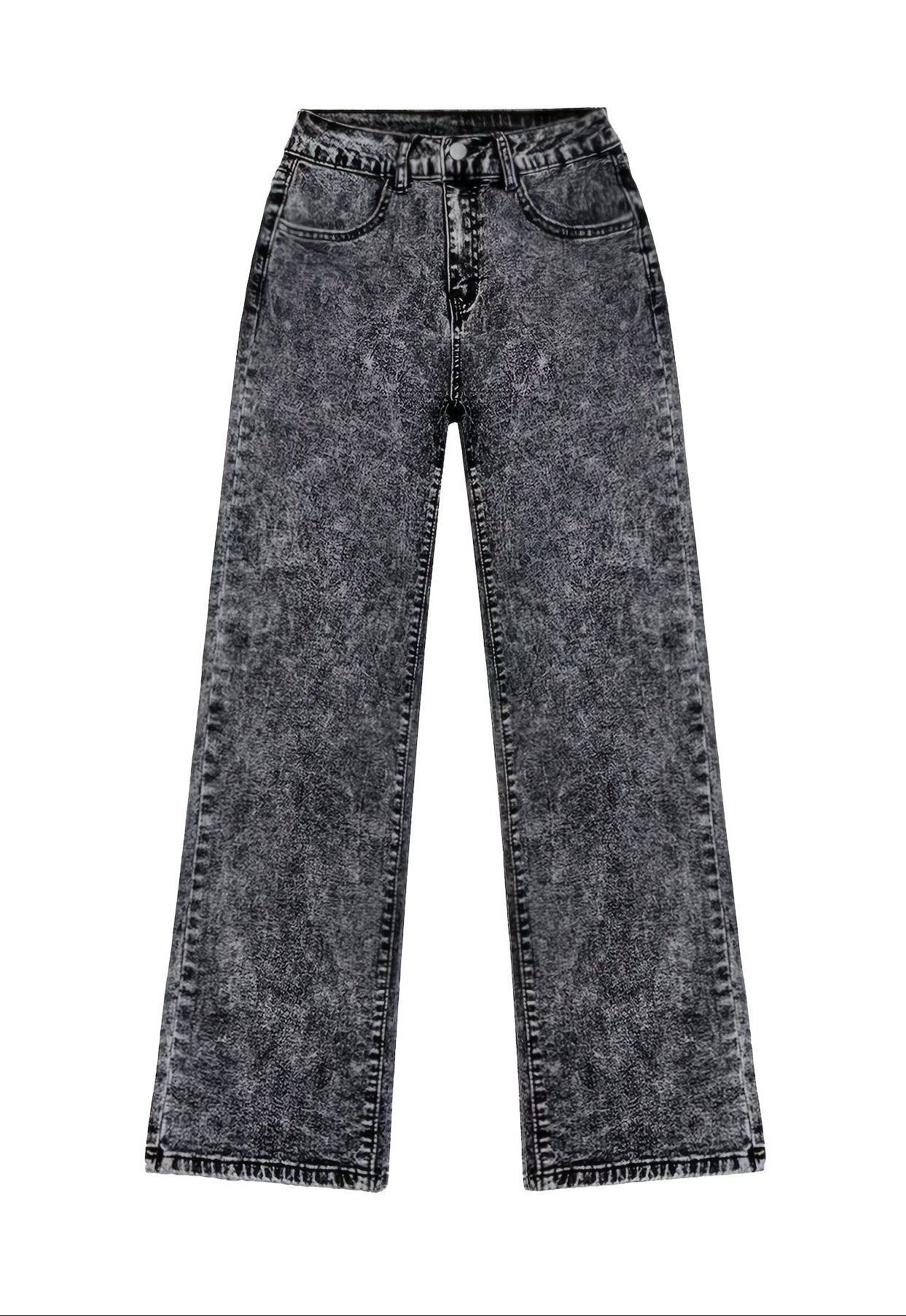 Women'S Stretch Loose Wide Leg Straight Gray Jeans |  Denim Trousers with Pockets