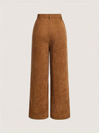 All-Season High Waist Wide Leg Corduroy Trousers for Women, Button Front & Pockets