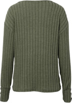 Women's Cozy Autumn Winter V Neck Button Down Long Sleeve Tee