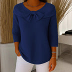 Women's Ribbed Knit Polo Top with Bow