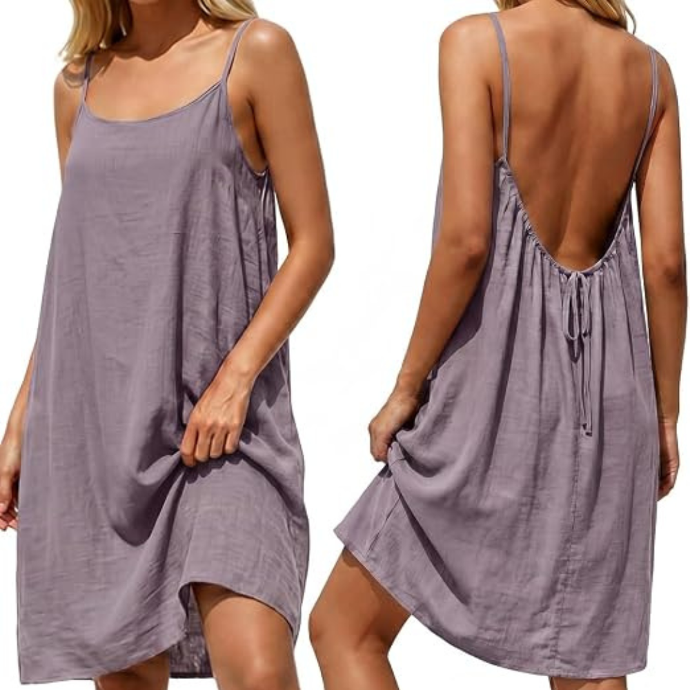 Backless Midi Summer Dress – Lightweight Strappy for Women